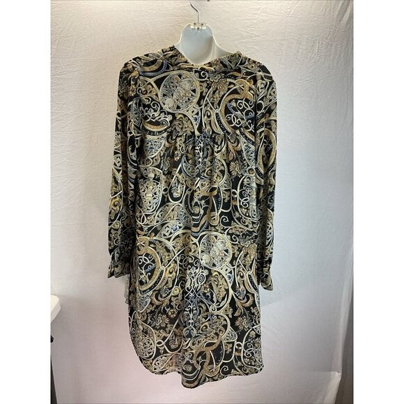 H&M Sz 8 V-Neck‎ Black Gold Chain Button Down Shirt Dress Tunic Equestrian - Picture 4 of 9